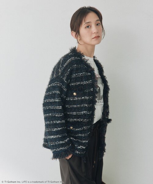 RIVE DROITE(リヴドロワ)の「ツイードニットカーデ(秋服/冬服/オフィスカジュアル)(カーディガン/ボレロ・レディース・ネイビー/ブラック・FREE)」の18枚目の写真