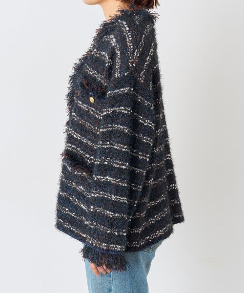 RIVE DROITE(リヴドロワ)の「ツイードニットカーデ(秋服/冬服/オフィスカジュアル)(カーディガン/ボレロ・レディース・ネイビー/ブラック・FREE)」の11枚目の写真