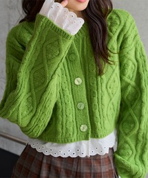 スカラップレースクロップドニットカーディガン