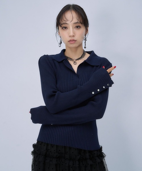 HARE（ハレ）の「タイトスキッパーニット(HARE)（ニット/セーター・レディース・ブラック/ネイビー・FREE）」の2枚目の写真