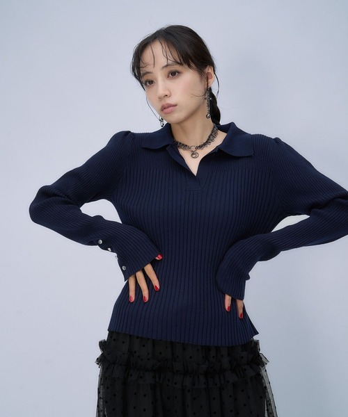 HARE（ハレ）の「タイトスキッパーニット(HARE)（ニット/セーター・レディース・ブラック/ネイビー・FREE）」の21枚目の写真