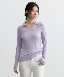 ウール混 スキッパーポロ ロングTシャツ