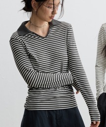 ウール混 スキッパーポロ ロングTシャツ