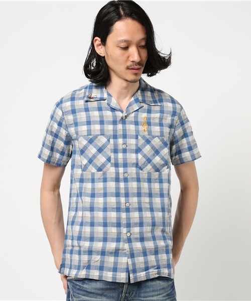 HYSTERIC GLAMOUR（ヒステリックグラマー）の「HILLBILLYS刺繍 半袖オープンカラーSH（シャツ/ブラウス・メンズ・イエロー系その他/レッド系その他・MEDIUM/SMALL/LARGE）」の3枚目の写真