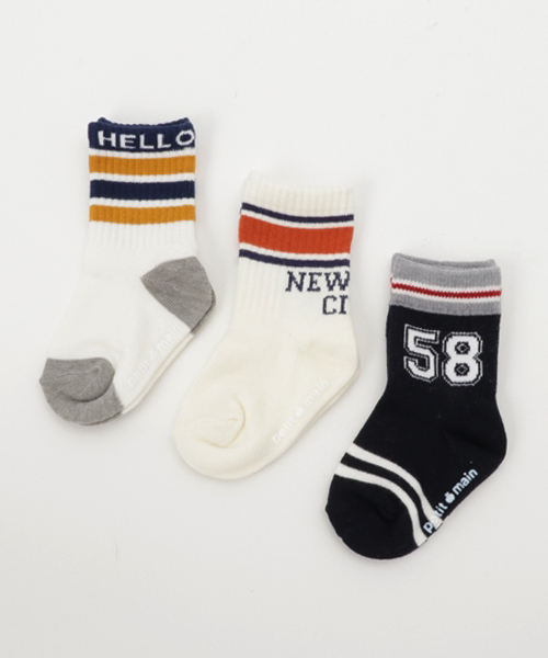 Petit Main プティマイン の ライン入りロゴデザイン3pソックス ソックス 靴下 Wear