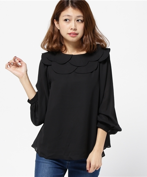 merlot plus(メルロープリュス)の「ダブルフラワー襟ブラウス2525(シャツ/ブラウス・レディース・ブラック/ベージュ/ネイビー/オフホワイト・FREE)」の20枚目の写真