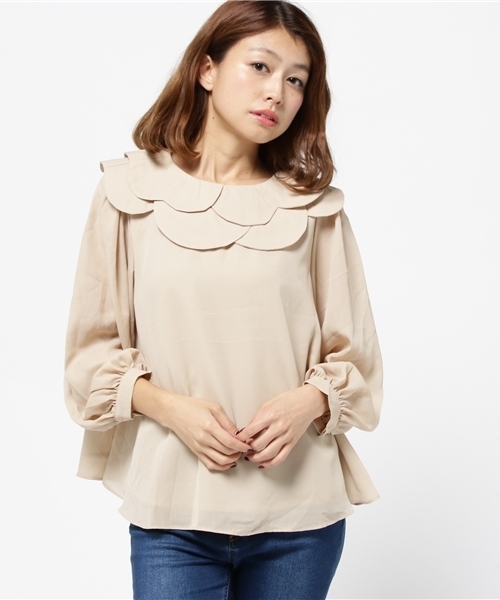 merlot plus(メルロープリュス)の「ダブルフラワー襟ブラウス2525(シャツ/ブラウス・レディース・ブラック/ベージュ/ネイビー/オフホワイト・FREE)」の21枚目の写真
