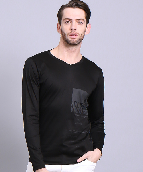 5351 POUR LES HOMMES（ゴーサンゴーイチプールオム）の「シルフィースムースプリントＶネック（Tシャツ/カットソー・メンズ・オフホワイト/カーキ/ブラック・2/3/1）」の3枚目の写真