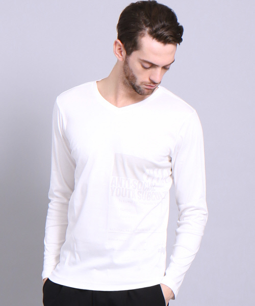 5351 POUR LES HOMMES（ゴーサンゴーイチプールオム）の「シルフィースムースプリントＶネック（Tシャツ/カットソー・メンズ・オフホワイト/カーキ/ブラック・2/3/1）」の4枚目の写真