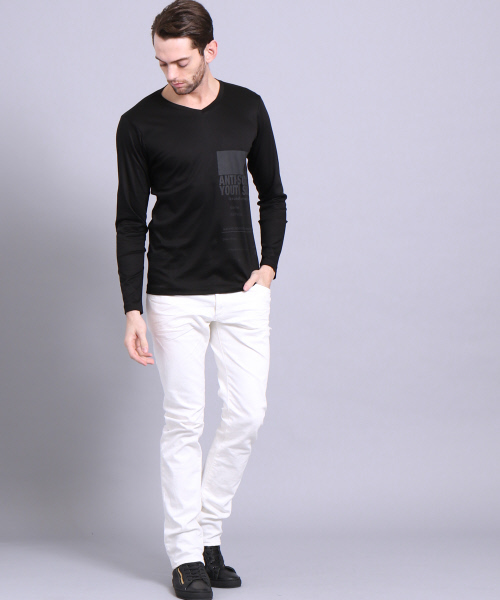 5351 POUR LES HOMMES（ゴーサンゴーイチプールオム）の「シルフィースムースプリントＶネック（Tシャツ/カットソー・メンズ・オフホワイト/カーキ/ブラック・2/3/1）」の9枚目の写真