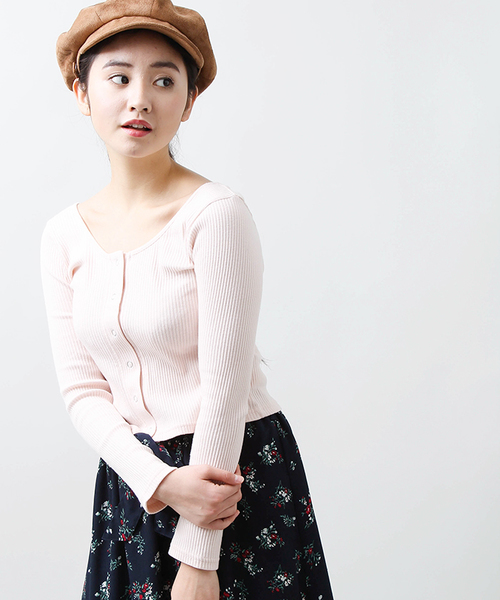 WEGO（ウィゴー）の「WEGO/スナップボタン2WAYリブピチカットソー（Tシャツ/カットソー・レディース・ホワイト/ブラック/ライトピンク/杢グレー・FREE）」の4枚目の写真