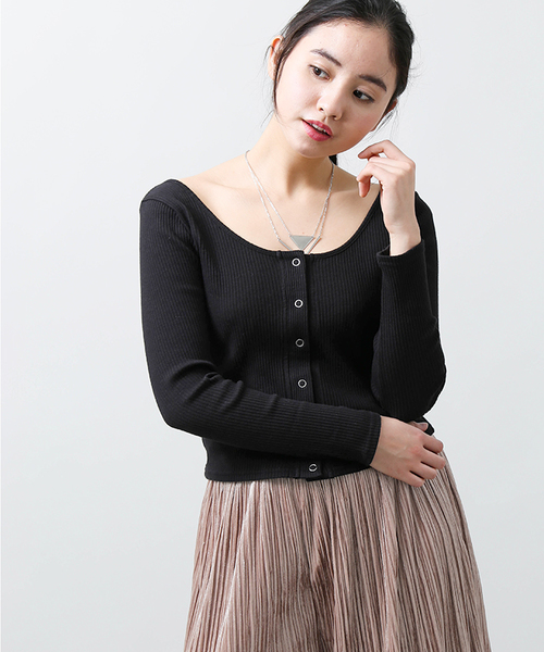 WEGO（ウィゴー）の「WEGO/スナップボタン2WAYリブピチカットソー（Tシャツ/カットソー・レディース・ホワイト/ブラック/ライトピンク/杢グレー・FREE）」の3枚目の写真