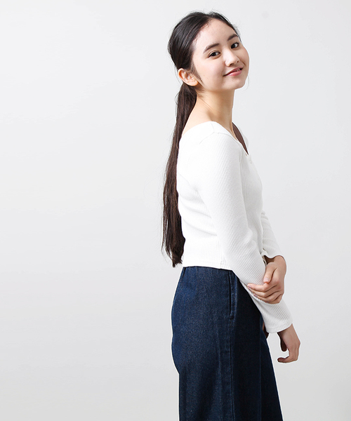 WEGO（ウィゴー）の「WEGO/スナップボタン2WAYリブピチカットソー（Tシャツ/カットソー・レディース・ホワイト/ブラック/ライトピンク/杢グレー・FREE）」の12枚目の写真