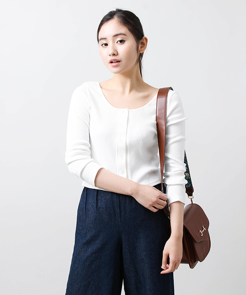 WEGO（ウィゴー）の「WEGO/スナップボタン2WAYリブピチカットソー（Tシャツ/カットソー・レディース・ホワイト/ブラック/ライトピンク/杢グレー・FREE）」の13枚目の写真