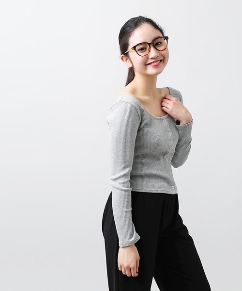 WEGO（ウィゴー）の「WEGO/スナップボタン2WAYリブピチカットソー（Tシャツ/カットソー・レディース・ホワイト/ブラック/ライトピンク/杢グレー・FREE）」の14枚目の写真