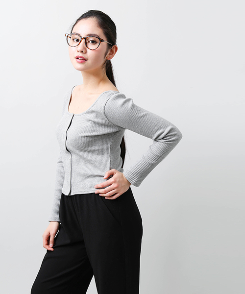 WEGO（ウィゴー）の「WEGO/スナップボタン2WAYリブピチカットソー（Tシャツ/カットソー・レディース・ホワイト/ブラック/ライトピンク/杢グレー・FREE）」の15枚目の写真