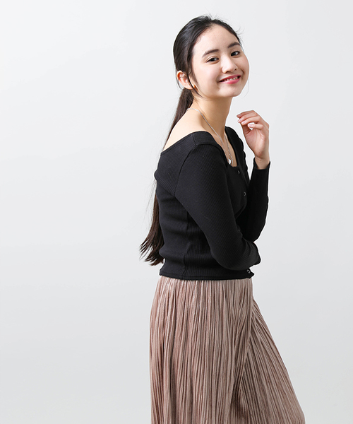 WEGO（ウィゴー）の「WEGO/スナップボタン2WAYリブピチカットソー（Tシャツ/カットソー・レディース・ホワイト/ブラック/ライトピンク/杢グレー・FREE）」の17枚目の写真