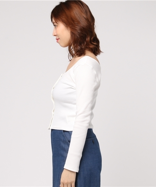 WEGO（ウィゴー）の「WEGO/スナップボタン2WAYリブピチカットソー（Tシャツ/カットソー・レディース・ホワイト/ブラック/ライトピンク/杢グレー・FREE）」の6枚目の写真