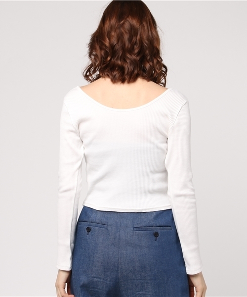 WEGO（ウィゴー）の「WEGO/スナップボタン2WAYリブピチカットソー（Tシャツ/カットソー・レディース・ホワイト/ブラック/ライトピンク/杢グレー・FREE）」の7枚目の写真