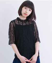 MERLOT | スタンドカラーレースブラウス1047(シャツ/ブラウス)