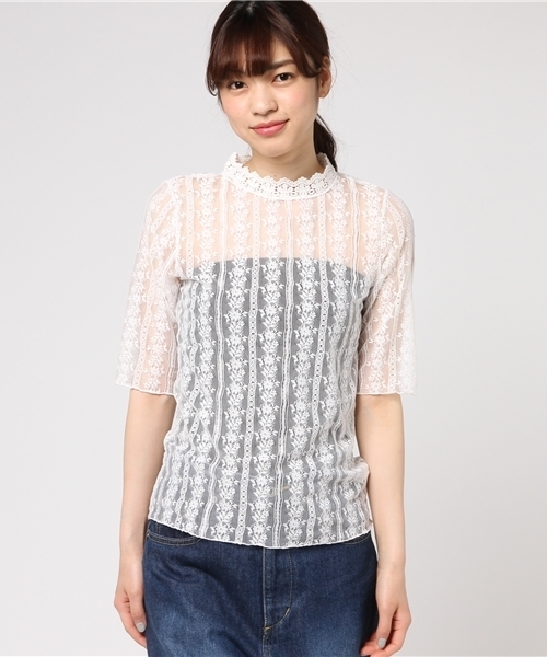 MERLOT（メルロー）の「スタンドカラーレースブラウス1047（シャツ/ブラウス・レディース・ホワイト/ブラック・FREE）」の3枚目の写真