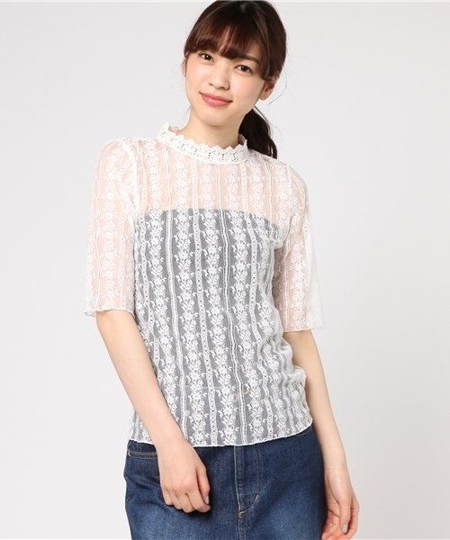 MERLOT（メルロー）の「スタンドカラーレースブラウス1047（シャツ/ブラウス・レディース・ホワイト/ブラック・FREE）」の14枚目の写真