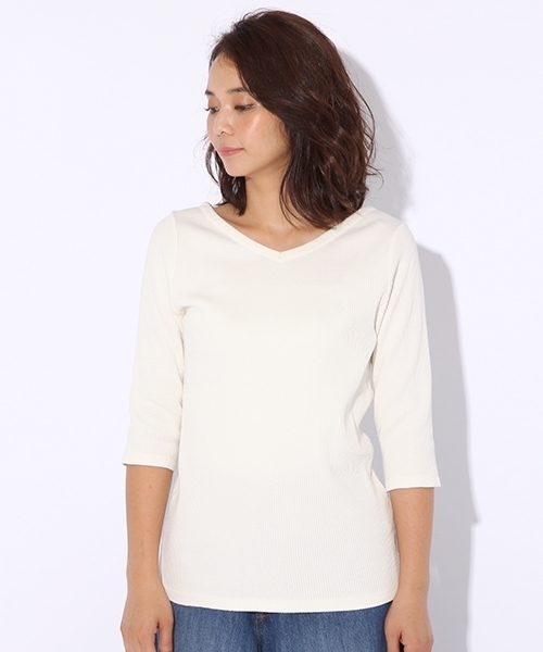 niko and...（ニコアンド）の「ウネウネリブ7分丈プルオーバー（Tシャツ/カットソー・レディース・レッド/ブラック/グレー/オフホワイト/ベージュ・MEDIUM/LARGE）」の14枚目の写真