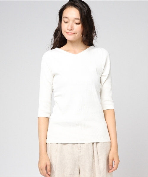 niko and...（ニコアンド）の「ウネウネリブ7分丈プルオーバー（Tシャツ/カットソー・レディース・レッド/ブラック/グレー/オフホワイト/ベージュ・MEDIUM/LARGE）」の6枚目の写真