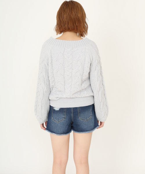 ENVYM（アンビー）の「ケーブルモールＶネックニット（ニット/セーター・レディース・ホワイト/グレー/ピンク/ブルー・FREE）」の11枚目の写真