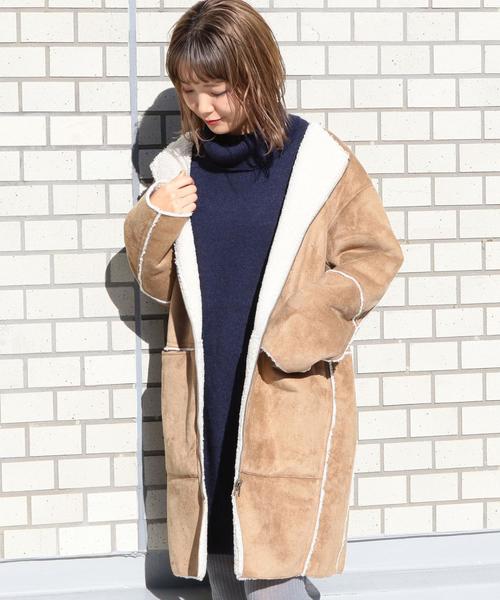 Another Edition(アナザーエディション)の「フェイクボアリバーシブルコート(ノーカラージャケット・レディース・ブラック/ブラウン/モカ・MEDIUM/SMALL)」の1枚目の写真
