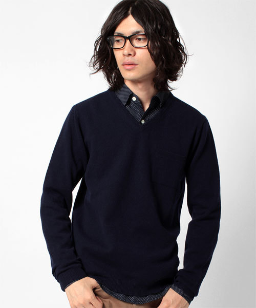 NANO universe（ナノユニバース）の「エアーヤーン Vネックニット（ニット/セーター・メンズ・ネイビー/ライトグレー/チャコール/ブラック/ブルー/エンジ/レッド/オレンジ/ピンク・SMALL/MEDIUM/LARGE）」の5枚目の写真