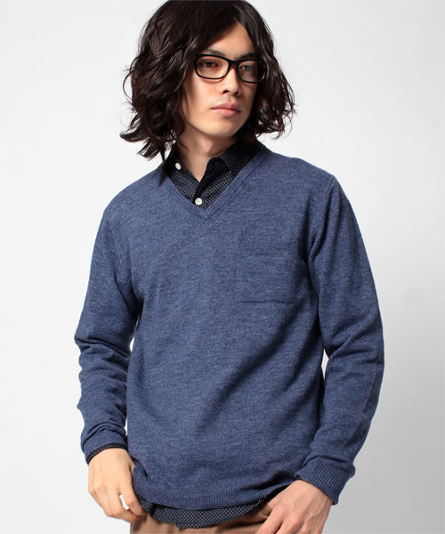 NANO universe（ナノユニバース）の「エアーヤーン Vネックニット（ニット/セーター・メンズ・ネイビー/ライトグレー/チャコール/ブラック/ブルー/エンジ/レッド/オレンジ/ピンク・SMALL/MEDIUM/LARGE）」の6枚目の写真