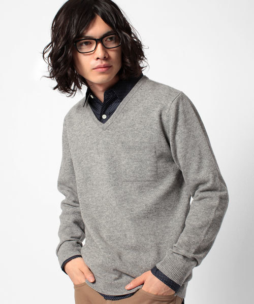 NANO universe（ナノユニバース）の「エアーヤーン Vネックニット（ニット/セーター・メンズ・ネイビー/ライトグレー/チャコール/ブラック/ブルー/エンジ/レッド/オレンジ/ピンク・SMALL/MEDIUM/LARGE）」の3枚目の写真