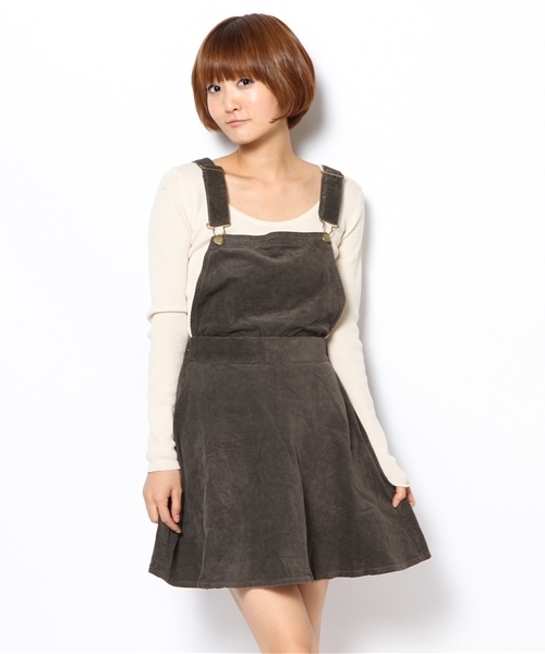 Chico（チコ）の「コーデュロイサロペットSK（スカート・レディース・ブラック/アイボリー/カーキ・FREE）」の3枚目の写真