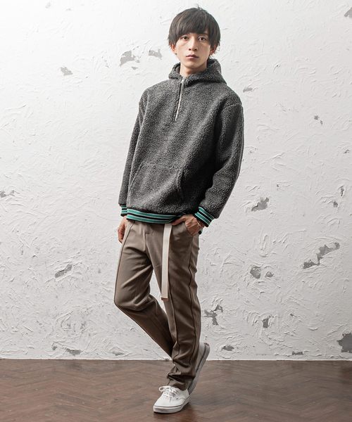 MinoriTY(マイノリティ)の「ボア素材リブラインハーフZIPパーカー(パーカー・メンズ・ブルー/モカ/クリーム/ブラック・L/XL/M)」の12枚目の写真