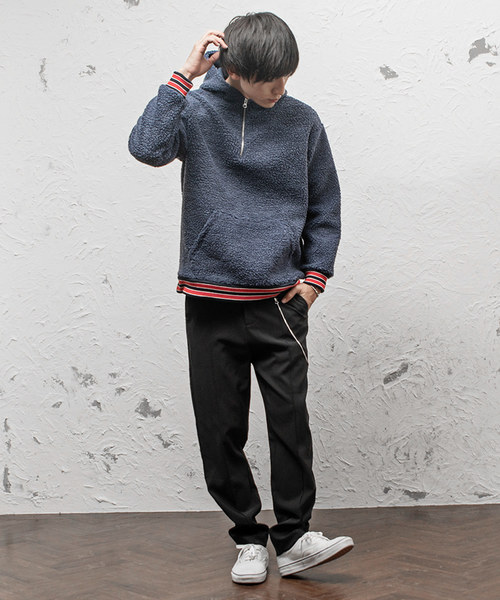 MinoriTY(マイノリティ)の「ボア素材リブラインハーフZIPパーカー(パーカー・メンズ・ブルー/モカ/クリーム/ブラック・L/XL/M)」の14枚目の写真