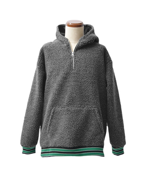 MinoriTY(マイノリティ)の「ボア素材リブラインハーフZIPパーカー(パーカー・メンズ・ブルー/モカ/クリーム/ブラック・L/XL/M)」の16枚目の写真