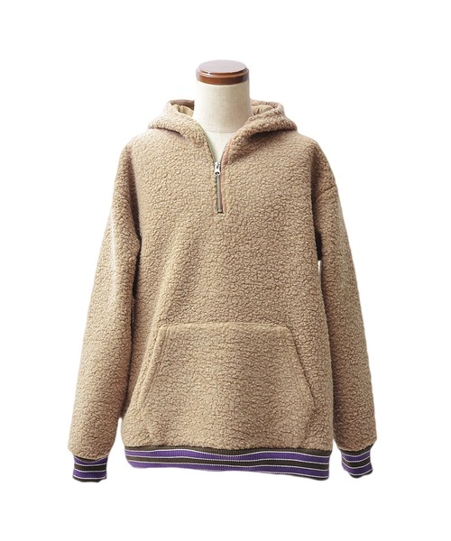 MinoriTY(マイノリティ)の「ボア素材リブラインハーフZIPパーカー(パーカー・メンズ・ブルー/モカ/クリーム/ブラック・L/XL/M)」の7枚目の写真