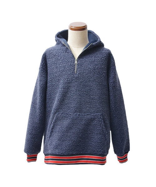 MinoriTY(マイノリティ)の「ボア素材リブラインハーフZIPパーカー(パーカー・メンズ・ブルー/モカ/クリーム/ブラック・L/XL/M)」の9枚目の写真