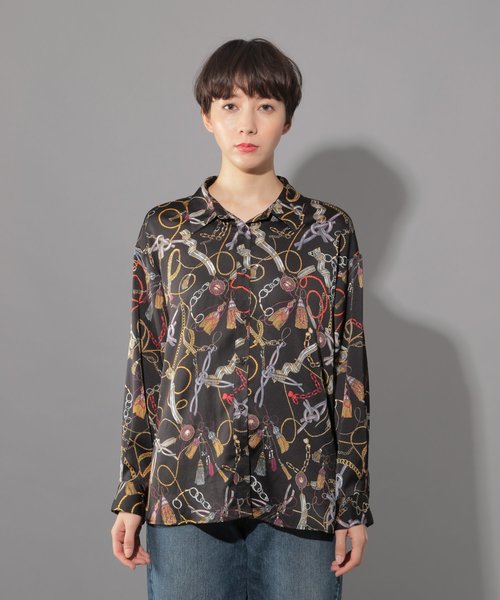 PAGEBOY（ページボーイ）の「チェーンプリントBIGシャツ（シャツ/ブラウス・レディース・ブラック/グリーン/ホワイト・FREE）」の16枚目の写真