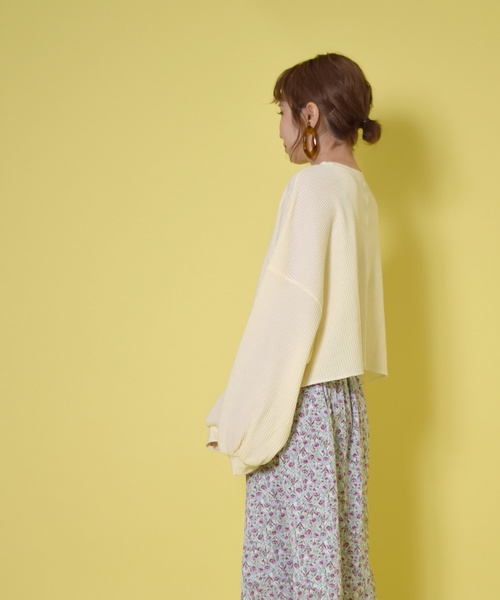 w closet(ダブルクローゼット)の「ワッフルワイドクロップドプルオーバー(Tシャツ/カットソー・レディース・アイボリー/ラベンダー/グリーン系その他・FREE)」の13枚目の写真