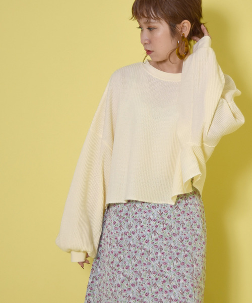 w closet(ダブルクローゼット)の「ワッフルワイドクロップドプルオーバー(Tシャツ/カットソー・レディース・アイボリー/ラベンダー/グリーン系その他・FREE)」の21枚目の写真