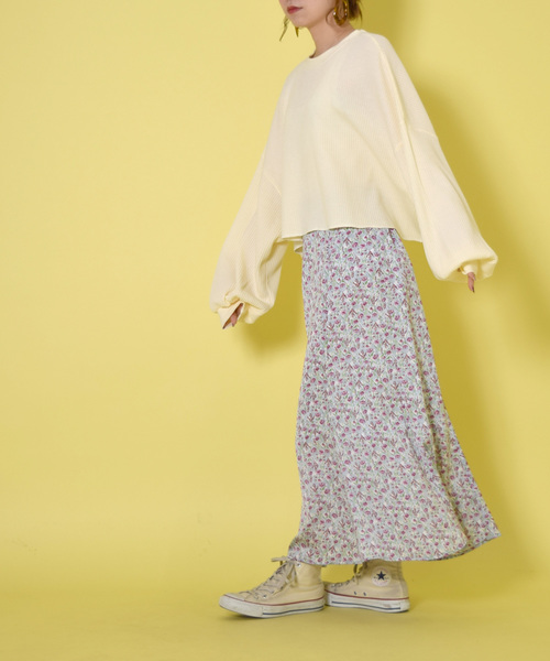 w closet(ダブルクローゼット)の「ワッフルワイドクロップドプルオーバー(Tシャツ/カットソー・レディース・アイボリー/ラベンダー/グリーン系その他・FREE)」の4枚目の写真