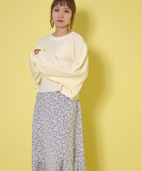 w closet(ダブルクローゼット)の「ワッフルワイドクロップドプルオーバー(Tシャツ/カットソー・レディース・アイボリー/ラベンダー/グリーン系その他・FREE)」の7枚目の写真