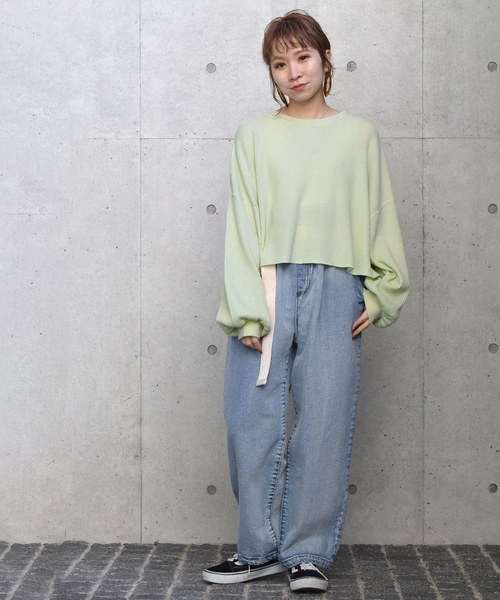 w closet(ダブルクローゼット)の「ワッフルワイドクロップドプルオーバー(Tシャツ/カットソー・レディース・アイボリー/ラベンダー/グリーン系その他・FREE)」の10枚目の写真