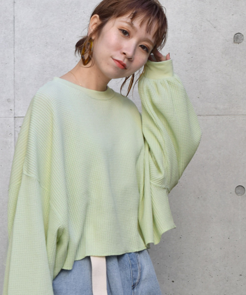 w closet(ダブルクローゼット)の「ワッフルワイドクロップドプルオーバー(Tシャツ/カットソー・レディース・アイボリー/ラベンダー/グリーン系その他・FREE)」の18枚目の写真