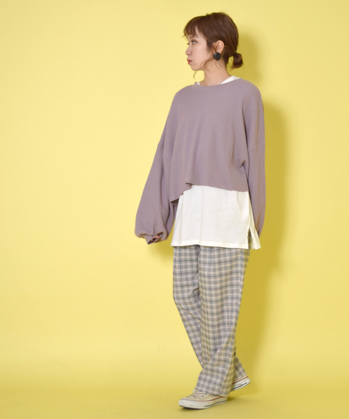 w closet(ダブルクローゼット)の「ワッフルワイドクロップドプルオーバー(Tシャツ/カットソー・レディース・アイボリー/ラベンダー/グリーン系その他・FREE)」の5枚目の写真