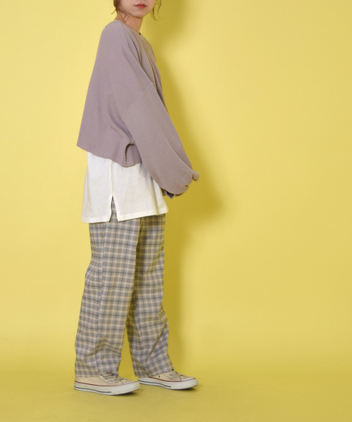 w closet(ダブルクローゼット)の「ワッフルワイドクロップドプルオーバー(Tシャツ/カットソー・レディース・アイボリー/ラベンダー/グリーン系その他・FREE)」の8枚目の写真