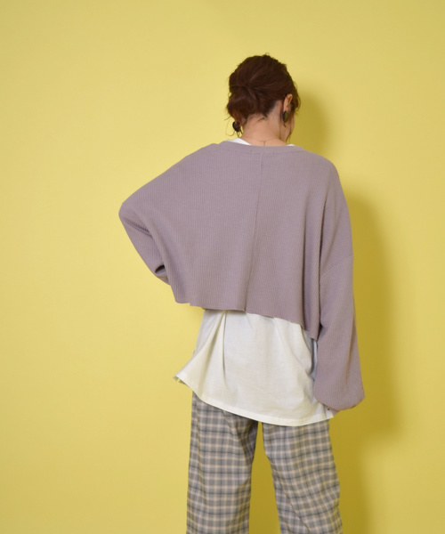 w closet(ダブルクローゼット)の「ワッフルワイドクロップドプルオーバー(Tシャツ/カットソー・レディース・アイボリー/ラベンダー/グリーン系その他・FREE)」の11枚目の写真