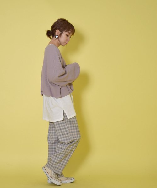 w closet(ダブルクローゼット)の「ワッフルワイドクロップドプルオーバー(Tシャツ/カットソー・レディース・アイボリー/ラベンダー/グリーン系その他・FREE)」の15枚目の写真